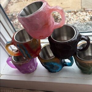 Set of 6 Resin Crystal Coffee Mugs – Insulated Stainless Steel Cups